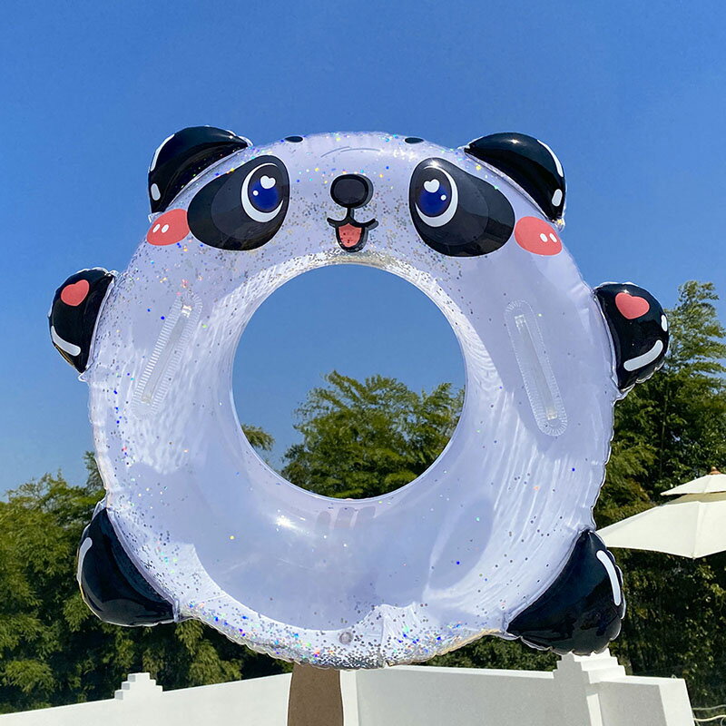 送料無料 浮き輪 60 panda パンダ ハンドル付き ミミ付き 足付き 大人用 フロート 水遊び 可愛い 夏 海 川 ビーチ プール おもしろ浮輪 オシャレ浮輪 キラキラ 流れ フロート 親子 子供用 うきわ 浮輪 キッズ クリア かわいい c-yongquan-10785-gg