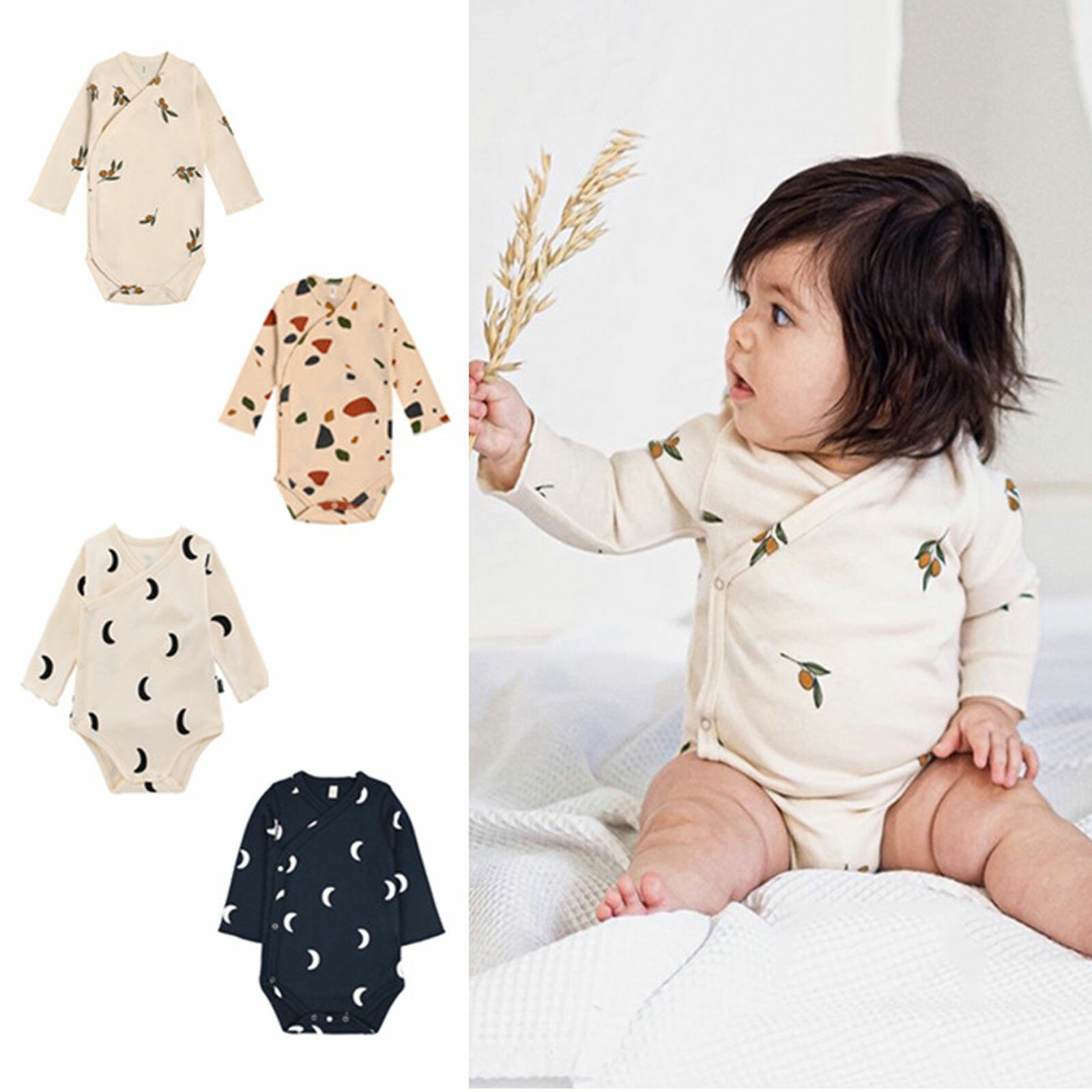 送料無料 2枚セット パジャマ ロンパース 新生児 服 北欧風 おしゃれ 赤ちゃん 可愛い ガーゼ 子供服 夏服 出産祝い ブランド ベビーウェア 女の子 男の子 前開き 長袖 ベビー ボディオール カバーオール 四季兼用 c-lianti-11283-gg