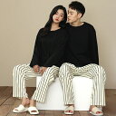 ペアパジャマ カップル ルームウェア レディース メンズ 春夏秋 韓国風 シンプル ストライプ カジュアル ペアルック 長袖 上下セット 結婚祝い プレゼント ...