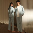 ペアパジャマ カップル ルームウェア レディース メンズ 上下セット 春夏秋 韓国風 シンプル 無地 カジュアル ペアルック 部屋着 ナイトウエア 長袖 前開き...