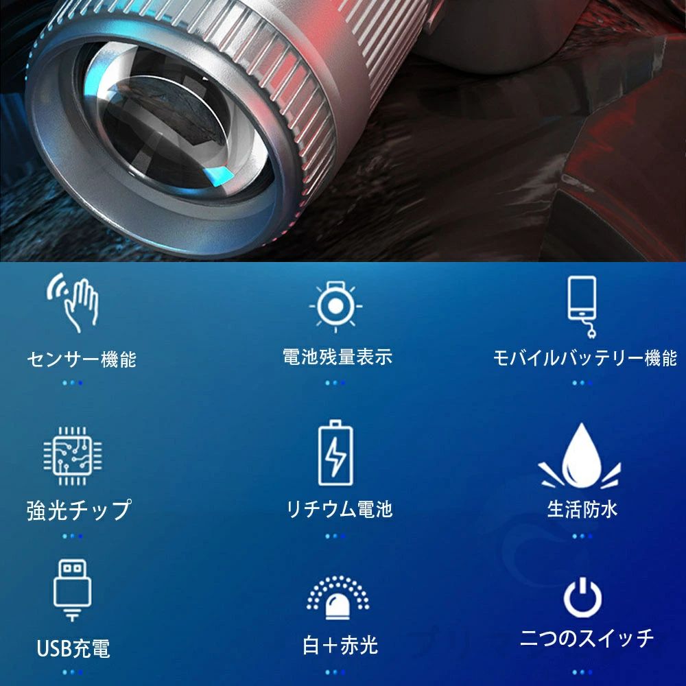 ヘッドライト 充電式 LEDヘッドランプ ヘッド ライト 40時間点灯 センサー機能 高輝度 6モード 明るい ヘッドランプ ledヘッドライト USB充電式 防水 電池残量表示 アウトドア キャンプ 登山 防災 サイクリング ハイキング 小型 軽量 懐中電灯 jolife-t-10009781 Jolife サンプル画像2