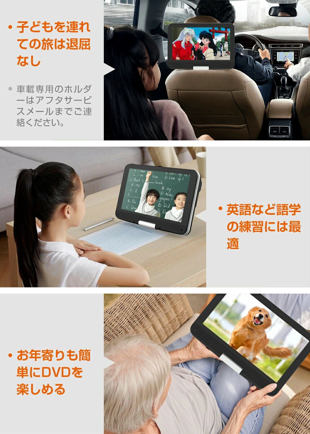 ポータブルdvdプレーヤー 12.5型 10.5インチ液晶 cdプレーヤー 5時間連続再生 dvd...