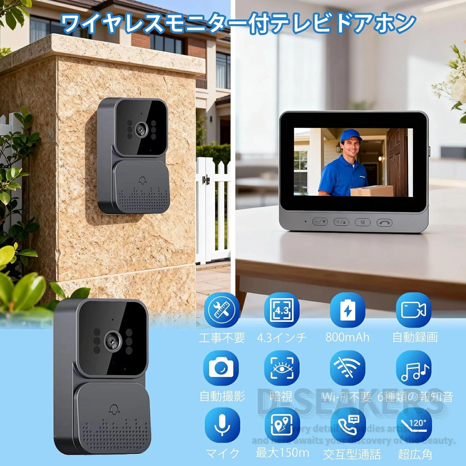 【ポイント10倍】インターホン SDカード付き ワイヤレス 工事不要 カメラ付き WIFI...