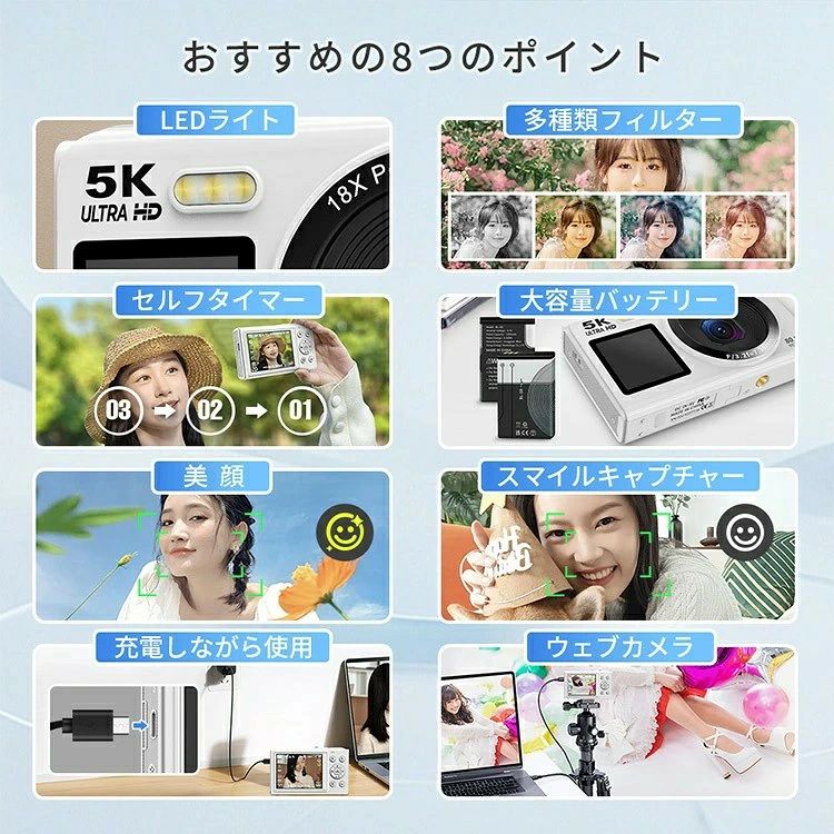 【2026新発売 】デジカメ WIFI対応 デジタルカメラ カメラ 修学旅行 1.5インチ前置...