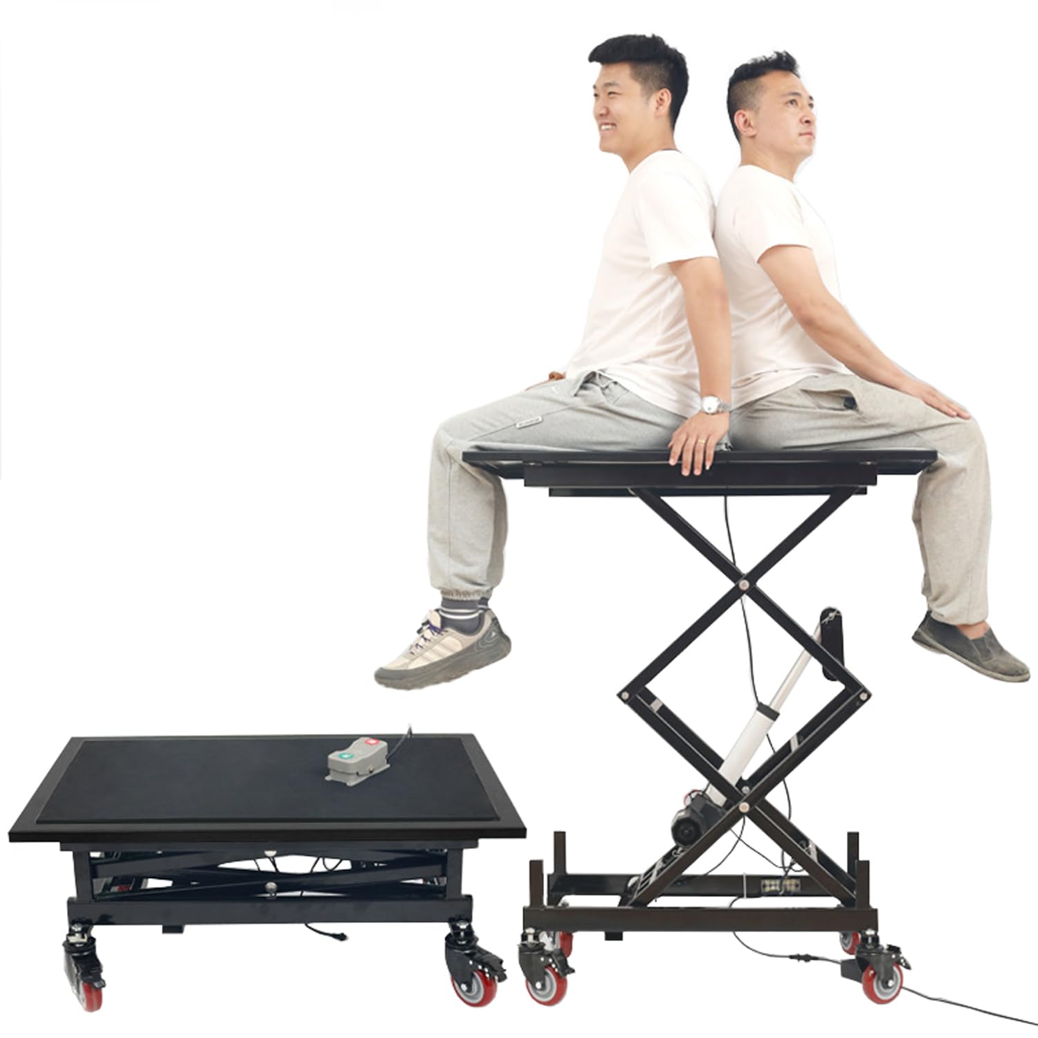 電動リフトテーブル 昇降台 37-120cm 高さ調節可能 昇降式テーブル 耐荷重約180kg 360°回転可能な4インチホイール付き 電動足場