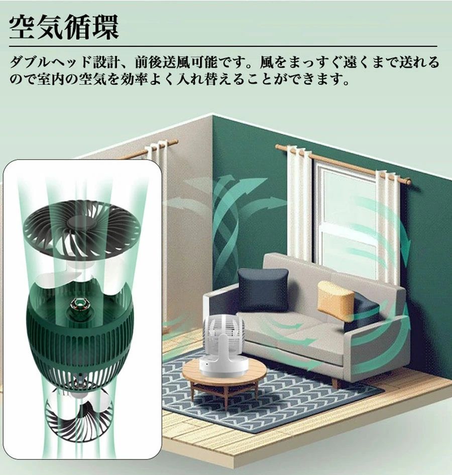 【P5倍+最大2,000円OFFクーポン配布】 送風 風量4段階調節 4000mAhバッテリー 上下角度調節可能 静音 usb充電式 置き型 サーキュレーター 小型 卓上 扇風機