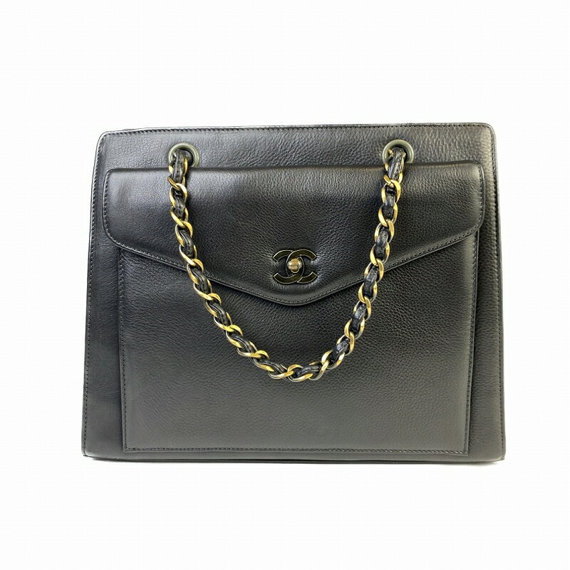 【中古】CHANEL シャネル ココマーク ターンロック キャビアスキン ハンドバッグ ブラック A-1384