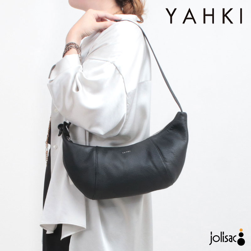 乐天商城 - 【即納】ヤーキ バッグ 牛革ワンショルダーバッグ YAHKI YH-741 | 2WAY ショルダー 肩掛け 調節可 ボディバッグ BLACK 黒 収納力 アクセント マチあり ファスナー開閉 本革 軽い 正規品