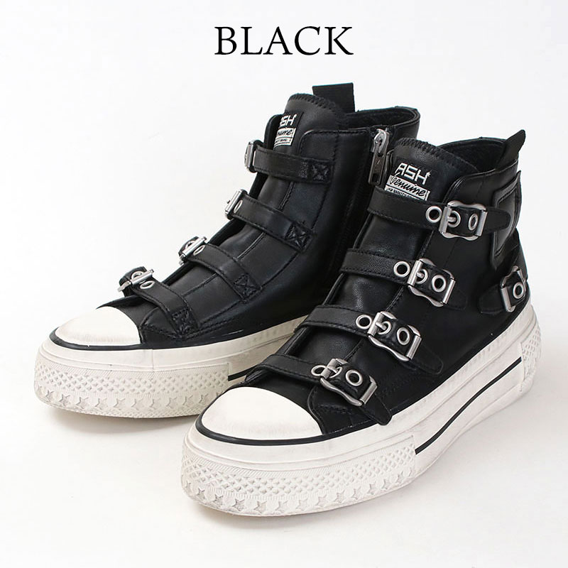 ash ウェッジヒール ブーツ ブラック 38 厚底 ASH（アッシュ） ブーツ アッシュ「NIKI」ベルトコンバットブーツ 厚底
