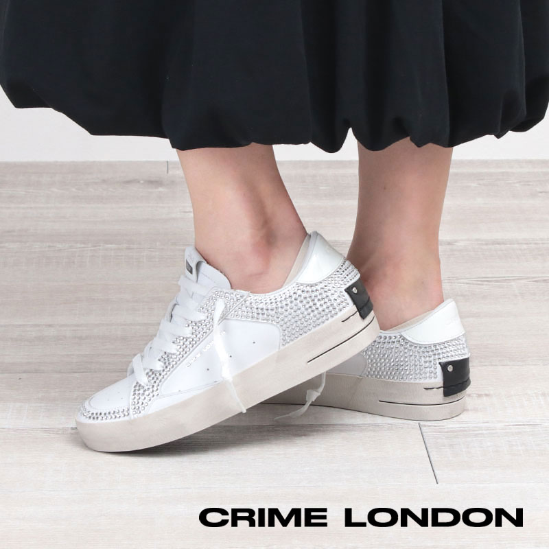  CRIME LONDON CRIME LONDON クライムロンドン スニーカー ラインストーン SK8 DELUXE 28107AA6 レディース | ヴィンテージ加工 靴 シューズ 大人 遊び心 レア ラメ 足元 おしゃれ センス SNS 公式 旅行 女性 ギフト