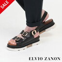 【SALE】エルビオザノン 厚底 レザーサンダル ダブルベルト ELVIO ZANON MA5102 ブラック | 新作 幅太ベルト ゴールドバックル ボリュー...