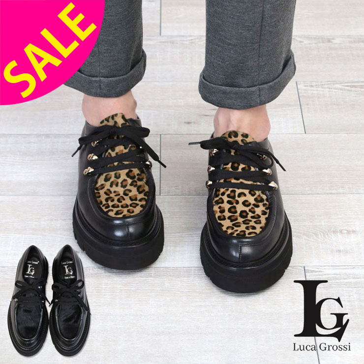 【SALE】Luca Grossi ルカグロッシ 別注 シューズ チロリアンシューズ G774M | 靴 SHOES 厚底 脚長効果 歩きやすい キレイめ ゴツめ ツヤ感 ブラック レオパード モード 旅行 大人 おしゃれ レディース 女性 イタリア製 インスタ【正規販売店】【▼30】