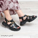 【正規品】 MANA マナ ビット グルカサンダル 552187|レザー ブラック ビットデザイン 春夏 ソックスコーデ 脚長効果 トレンド おしゃれ 履き心地...
