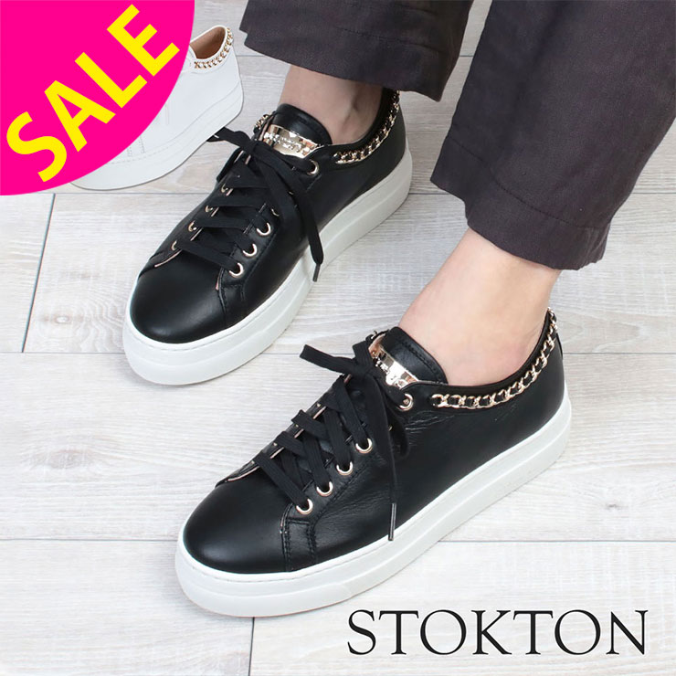 【SALE】STOKTON ストックトン スニーカー レディース ゴールドチェーン 110D-SS23 ｜ 厚底 ブラック ホワイト 厚底スニーカー ハイクォリティ プレミアム おしゃれ きれいめ カジュアル 痛くない レディース 婦人 靴 紐 直輸入 ブランド 新品【正規販売店】【▼20】