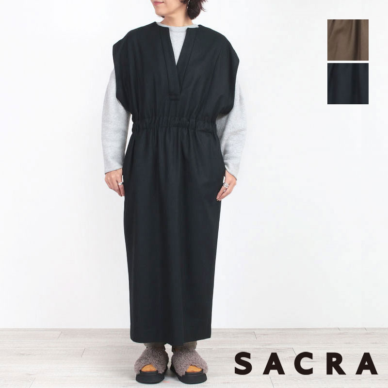 【10%OFFクーポン】【正規販売店】【日本製】SACRA サクラ ワンピース HIGH COUNT MELTON OP 124608041 | レイヤードワン...