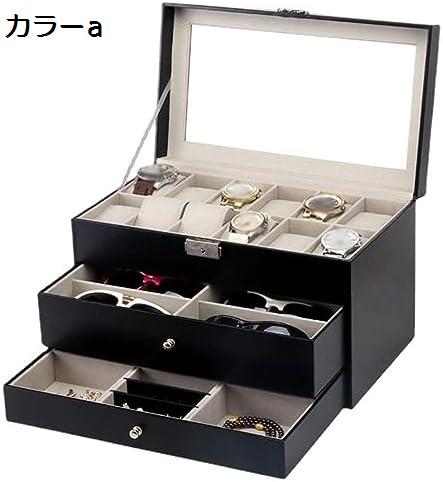 腕時計収納ケース 3層 眼鏡収納ケース 腕時計収納ボックス コレクションケース PUレザー サングラス アクセサリーケース 大容量 収納ボックス ウォッチケース 眼鏡ケース ジュエリー保管 3段式