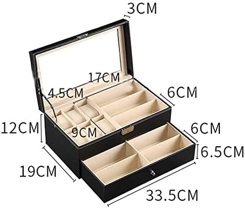 メガネストレージボックスメンズ腕時計オーガナイザーボックスレザー6ウォッチボックスジュエリーケースと9ピース眼鏡ストレージサングラスメガネ展示引き出しロック付きケースオーガナイザー