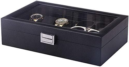 時計収納ボックスを 時計眼鏡収納ボックス表示ボックスPUレザー炭素繊維（表6 + 3ガラス） コレクションケース