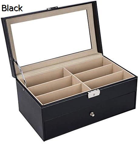 アイウェア収納ボックス、 レザー12ビットメガネ収納ディスプレイボックスサングラスストレージボックスボックスサングラスボックスメガネボックスを表示します 眼鏡を簡単に見つけて保管する (Color : Black, Size : 33.5cmx19.5cmx1