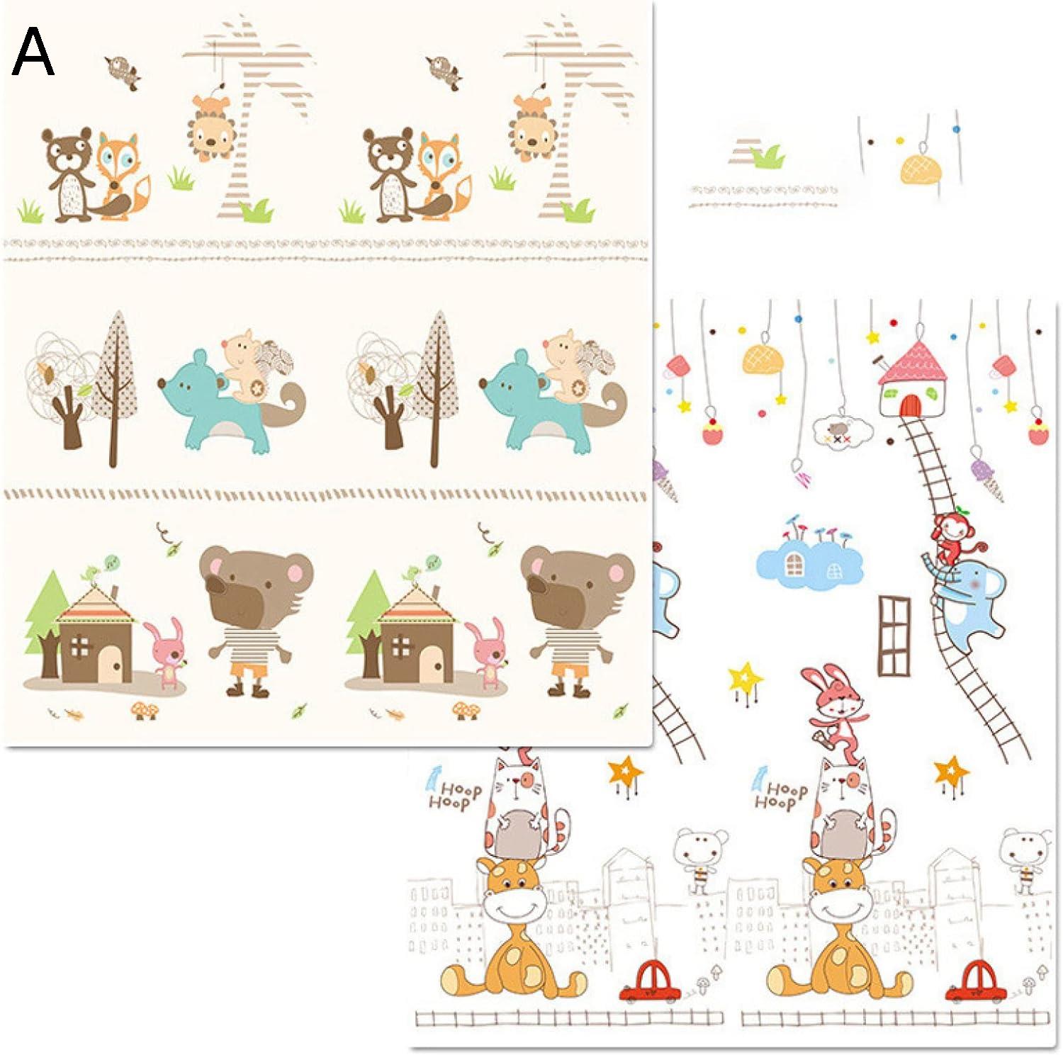 　　　 ◆◇◆人気の秘密◆◇◆ 【赤ちゃんを安全の第一にする】無毒、無臭の高密度XEPバブル素材を採用しできたベビーマットです。ベビーマットの表面に貼ってあるかわいい絵はPBAを含まない無毒、色止め、化学味なしというマーガリンを採用した印刷物で、その上に赤ちゃんが這ってもうつ伏せても安全で心地よいです 【折り畳み式・両面使用可】軽量化設計で、持ち運び簡単・片づけも超楽。女性一人でも5秒内でベビーマットを折り畳めます。また、清掃は非常にシンプルで便利ですので、湿った布で軽く拭いてください。頑固な汚れに遭遇した場合は中性洗剤で拭くことをお勧めします。 【生活防水・防汚効果】赤ちゃんのよだれ、飲みこぼしはさっとひと拭きすればOK。カバーの素材はPU防水レザーなので、食べこぼしやらくがき（水で落とせるクレヨン）ならすぐに拭き取ればOK。 【衝撃吸収バッファー】製品の厚さ1CM、両面滑り止め、柔らかい材料、赤ちゃんが取り組んでも、それはすべての側面で赤ちゃんの安全を保護し、赤ちゃんに幸せな遊び環境を与える、赤ちゃんが健康と幸せに成長できるように傷つけません。 【幅広い用途】ゲームクロールマットは、幅広い用途を有し、リビングルームおよびベッドルームでゲームマットおよび寝具マットとして使用することができる。また、ピクニックに行くときにピクニックマットとして使用することもできます。あなたが浜辺に行くとき、あなたは赤ちゃんが直接砂に触れるのを防ぐために、それをクロールマットとして使うこともできます。 　　　◆◇◆注意事項◆◇◆ご覧のモニターの環境、撮影環境により実物と色味が異なって見える場合がございます。湿った状態で他のものと擦り合わせると色が移る恐れがあります。濃色品の洗濯時は、白色、淡色と分けて洗ってください。説明 -