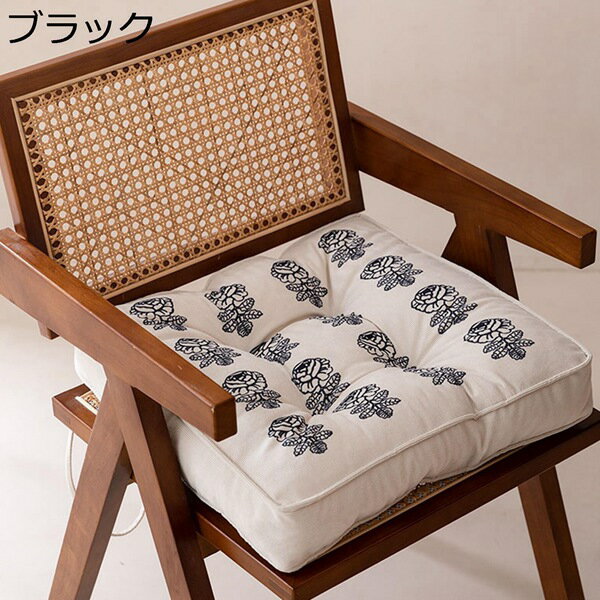 北欧 座布団 シートクッション 正方形 43x43cm コーデュロイ生地 座り心地いい 厚さ8cm 高反発 体圧分散 椅子用 ひも付き 滑り止め リビング 喫茶店 オフィス ダイニング 和室 花柄 ヴィンテージ クッション