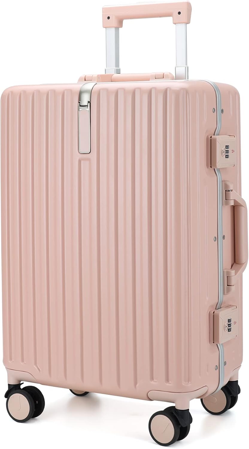 スーツケース 軽量 機内持ち込み キャリーケース キャリーバッグ アルミフレーム 大型 大容量 静音 学生 シンプル おしゃれ RC-su723 (L（約5~7泊) ピンク