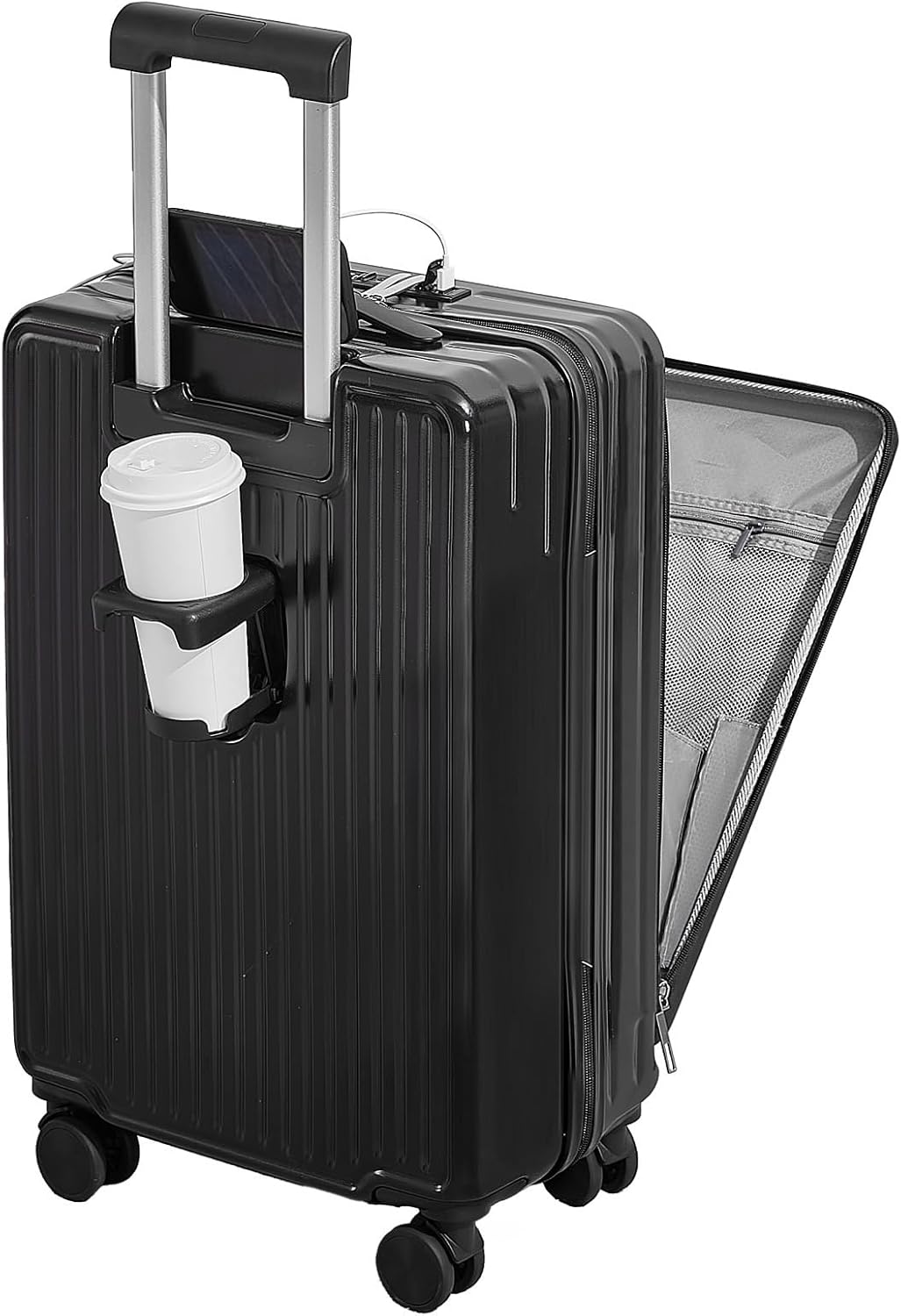 キャリーケース 旅行 出張 スーツケース 軽量 フロントオープン カップホルダー付き USBポート付 PC収納 乾湿分離 静音 耐衝撃 ビジネス おしゃれ XB912 (S（35L、機内持ち込） ブ
