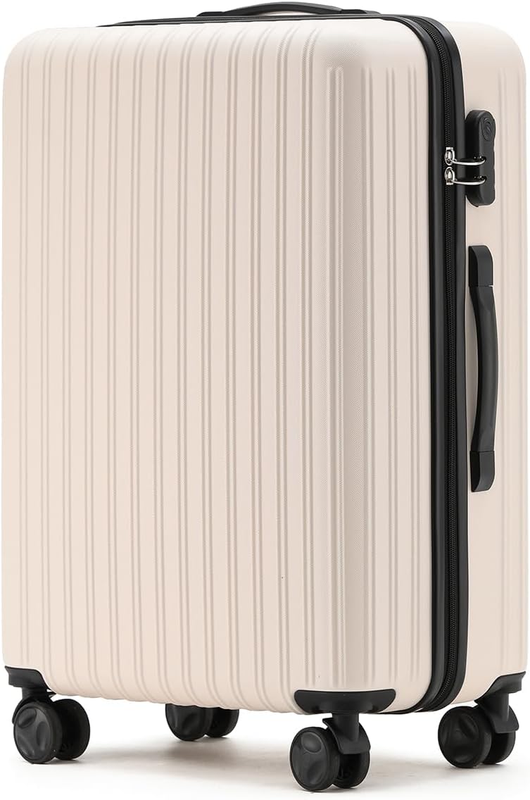 スーツケース キャリーケース キャリーバッグ 軽量設計 360度回転 大容量 国内旅行 ビジネス 出張旅行 ファスナー式 RIRIスーツケースMサイズ(65L/3～7泊) ベージュ
