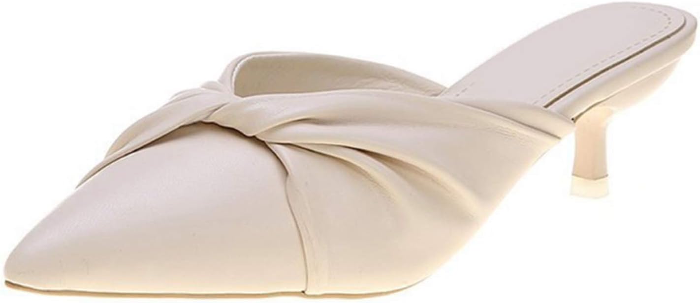 カット ポインテッドトゥ ミュール サンダル つっかけ スリッパ レディース ヒールサンダル 4.5cm ピンヒール 幅広 歩きやすい 痛くない 履きやすい ミュールサンダル ブラック リボン シンプ