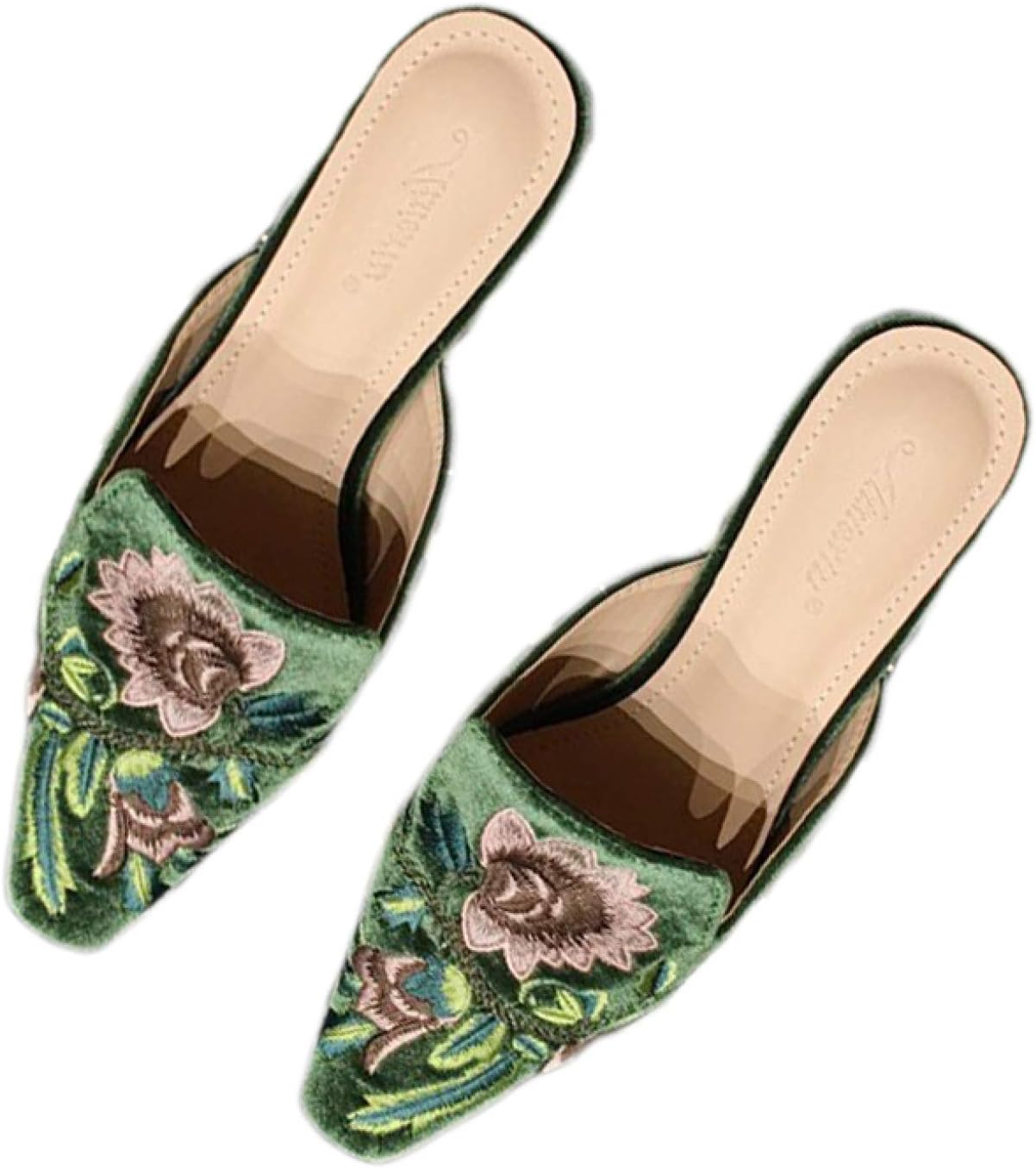 ポインテッドトゥ ミュール 痛くない ローヒール ぺたんこ スリッパ 柔らか 脱げない 履きやすい  ...