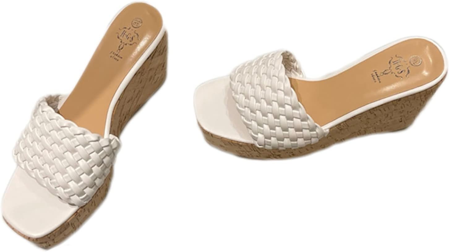 編み込みデザイン ウェッジソール サンダル 厚底 レディース ワンベルト ミュール スクエアトゥ サンダル おしゃれ 歩きやすい つっかけ 軽い 厚底ミュール ハイヒール コルク調ソール サボ 旅行