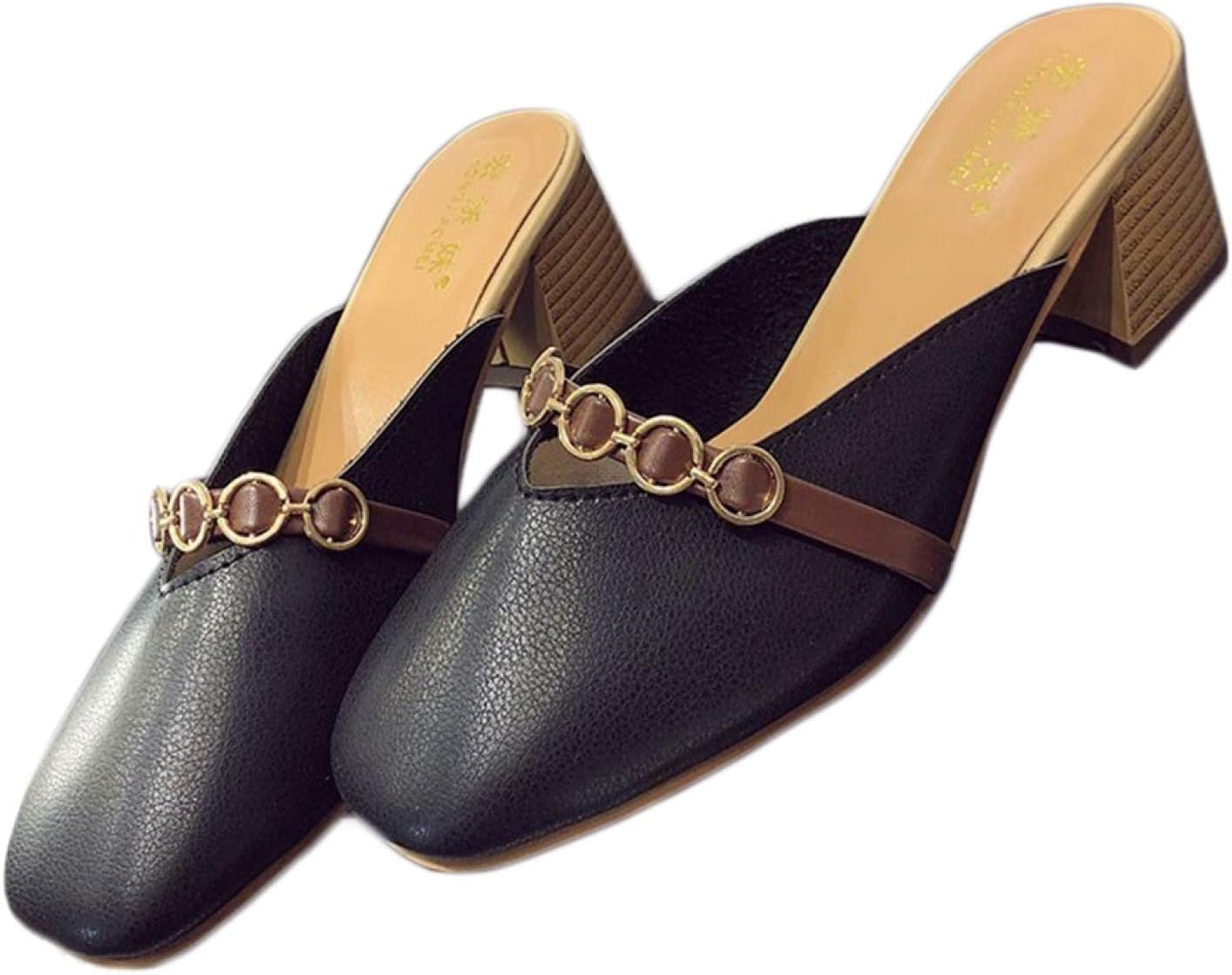 サンダル ミュール レディース ヒール 痛くない 脱げない サンダル 前ふさがり スクエアトゥ 靴 美脚 ミドルヒール 太めヒール ヒール5cm 大きいサイズ お洒落 つっかけ 歩きやすい 走れる 疲