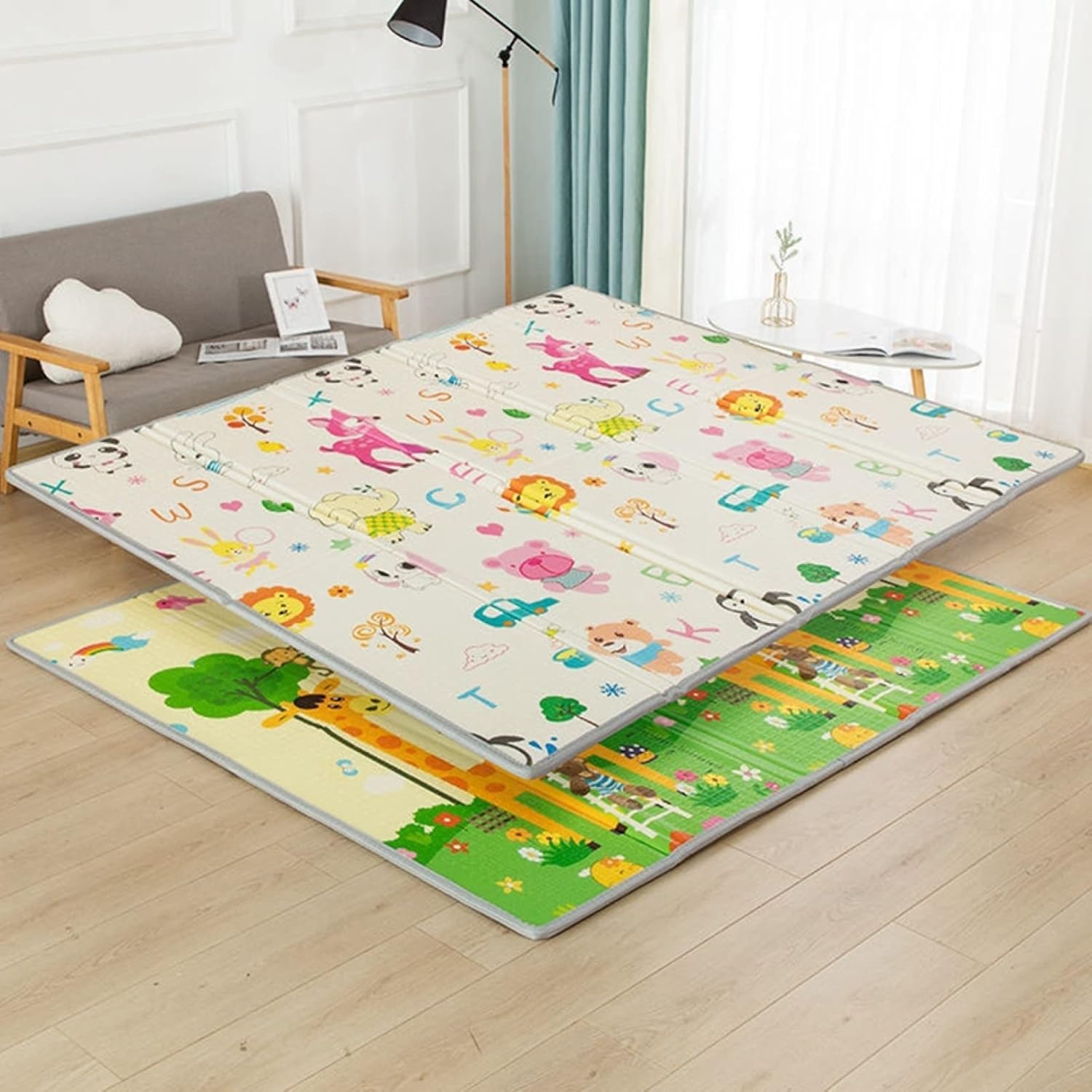 ベビープレイマット 180*160*1cm 折りたたみ ジョイントマット キッズ用プレイマット 両面使用可 おしゃれ 子供 防水 防音 収納 安全 無毒 無味 清掃簡単 衝撃緩和 転倒防止 出産祝い