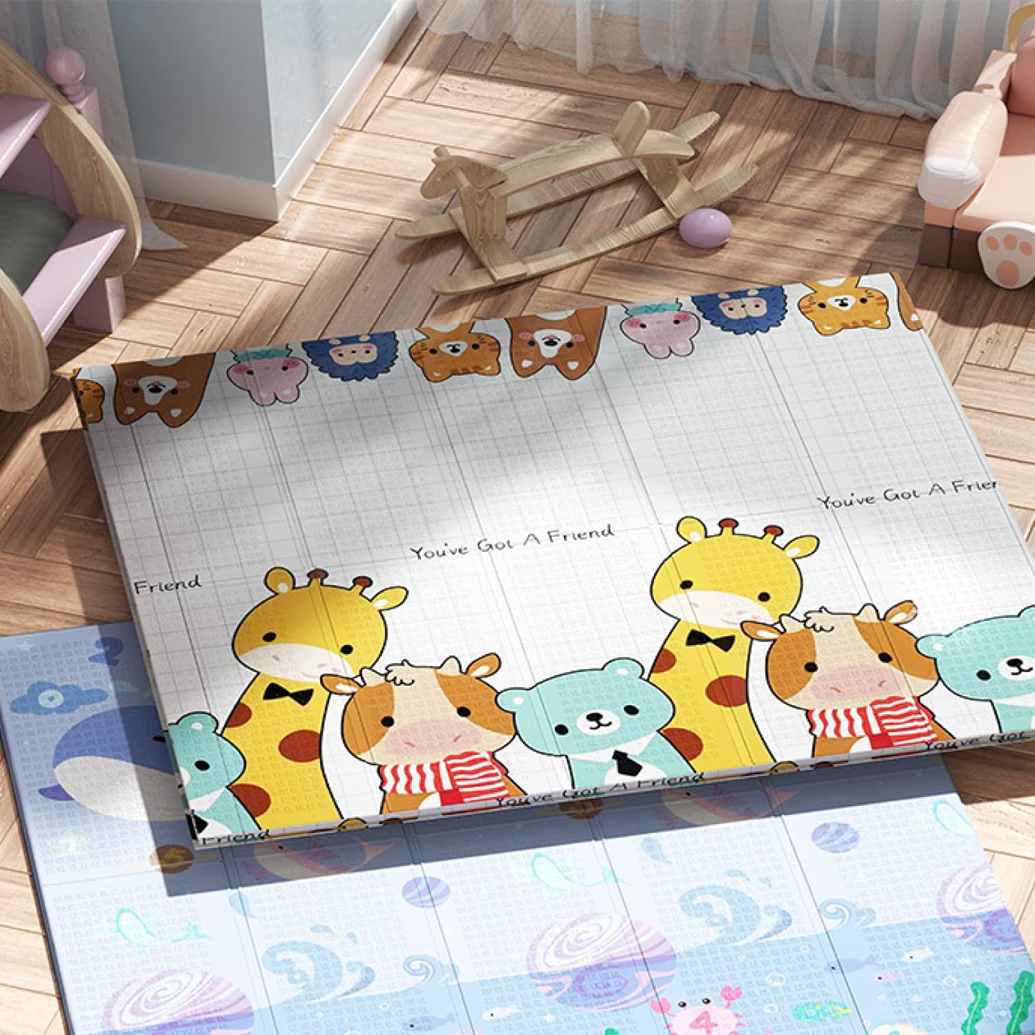 ベビーマット 180*160*2cm キッズ用プレイマット 両面使用可 赤ちゃん シンプル 防水 防音 衝撃緩和 おしゃれ ジョイントマット 折り畳み式 安全 無毒 無味 出産祝い ルームマット フロ