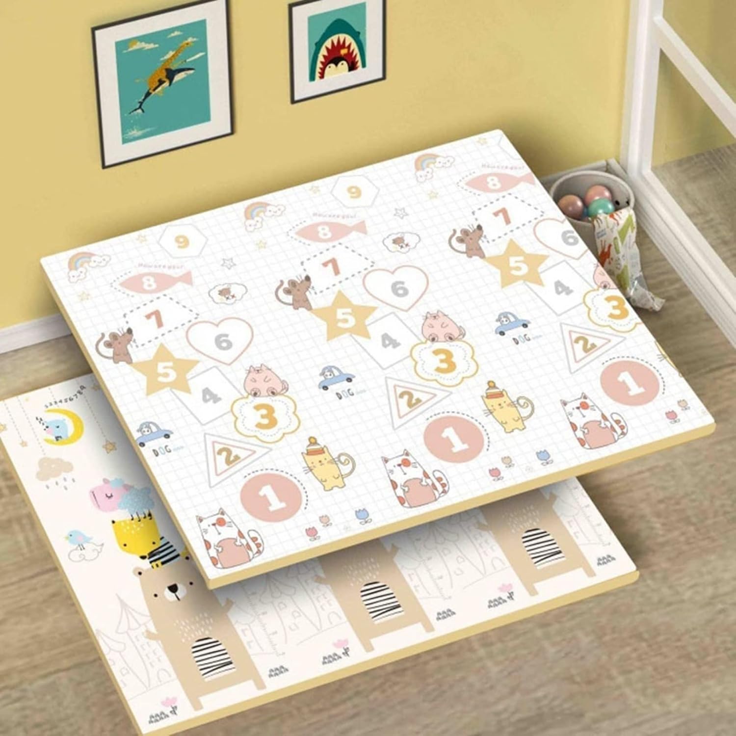 プレイマット 180*200*2cm 折り畳み式 両面使用可 収納 滑り止め 遊び 学べる 可愛い ベビー キッズ用プレイマット 安全無味 動物園 楽しい 衝撃緩和 防水 防音 出産祝い ルームマット