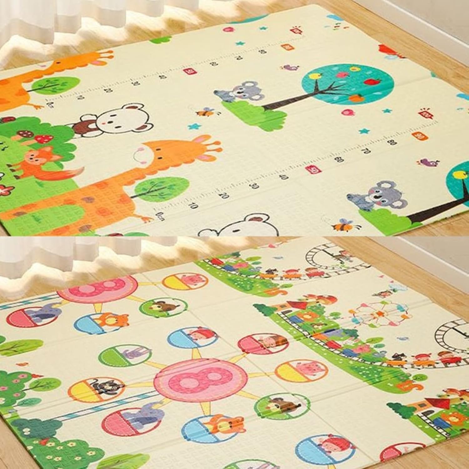 ベビーマット 200*180*1.0cm 折り畳み式 ベビー 薄手 厚手 学べる 遊び 可愛い プレイマット キッズ用プレイマット 衝撃緩和 転倒防止 清掃簡単 防水 防音 両面使用可 安全 無毒 無