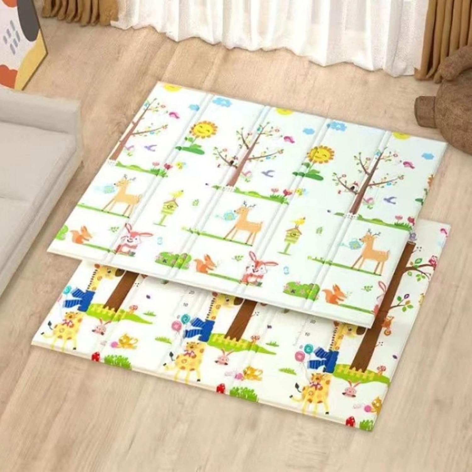 ベビープレイマット 160*180*2cm 可愛い キッズ用プレイマット おしゃれ 動物 厚手 赤ちゃん 折り畳み式 遊び 学べる 楽しい 収納 両面パターン 安全素材 転倒防止 衝撃緩和 出産祝い