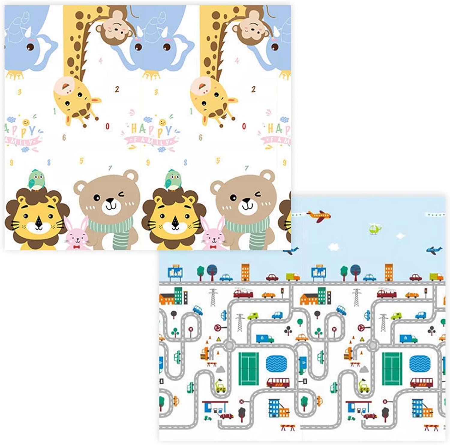 プレイマット 300*180*1cm 折り畳み式 ベビー ベビーマット 薄手 厚手 学べる 遊び 清掃簡単 防水 防音 両面使用可 可愛い キッズ用プレイマット 衝撃緩和 転倒防止 安全 無毒 無味