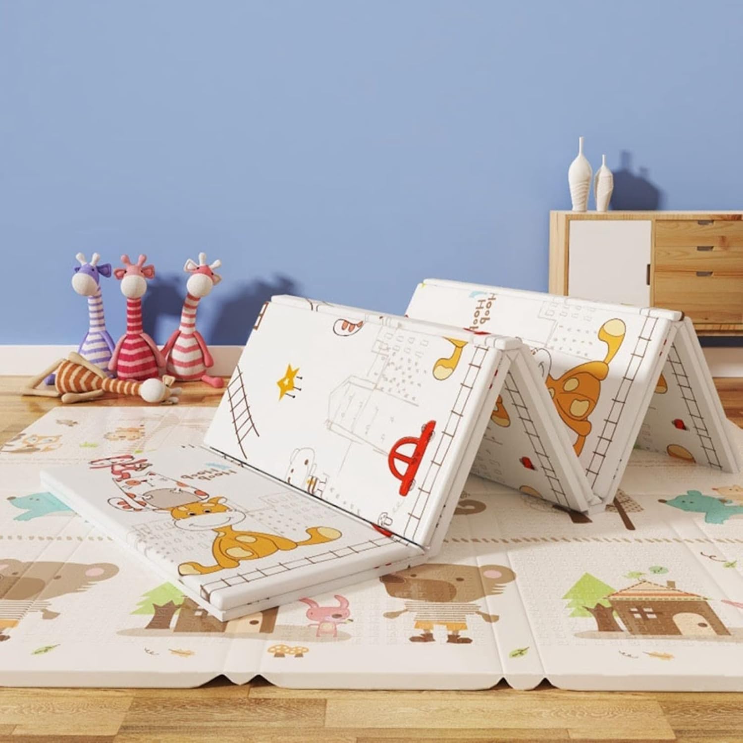 ベビーマット 180*160*1.0 折り畳み式 可愛い ベビー キッズ用プレイマット 安全無味 動物園 両面使用可 収納 滑り止め 遊び 学べる 楽しい 清掃簡単 衝撃緩和 防水 防音 出産祝い ル