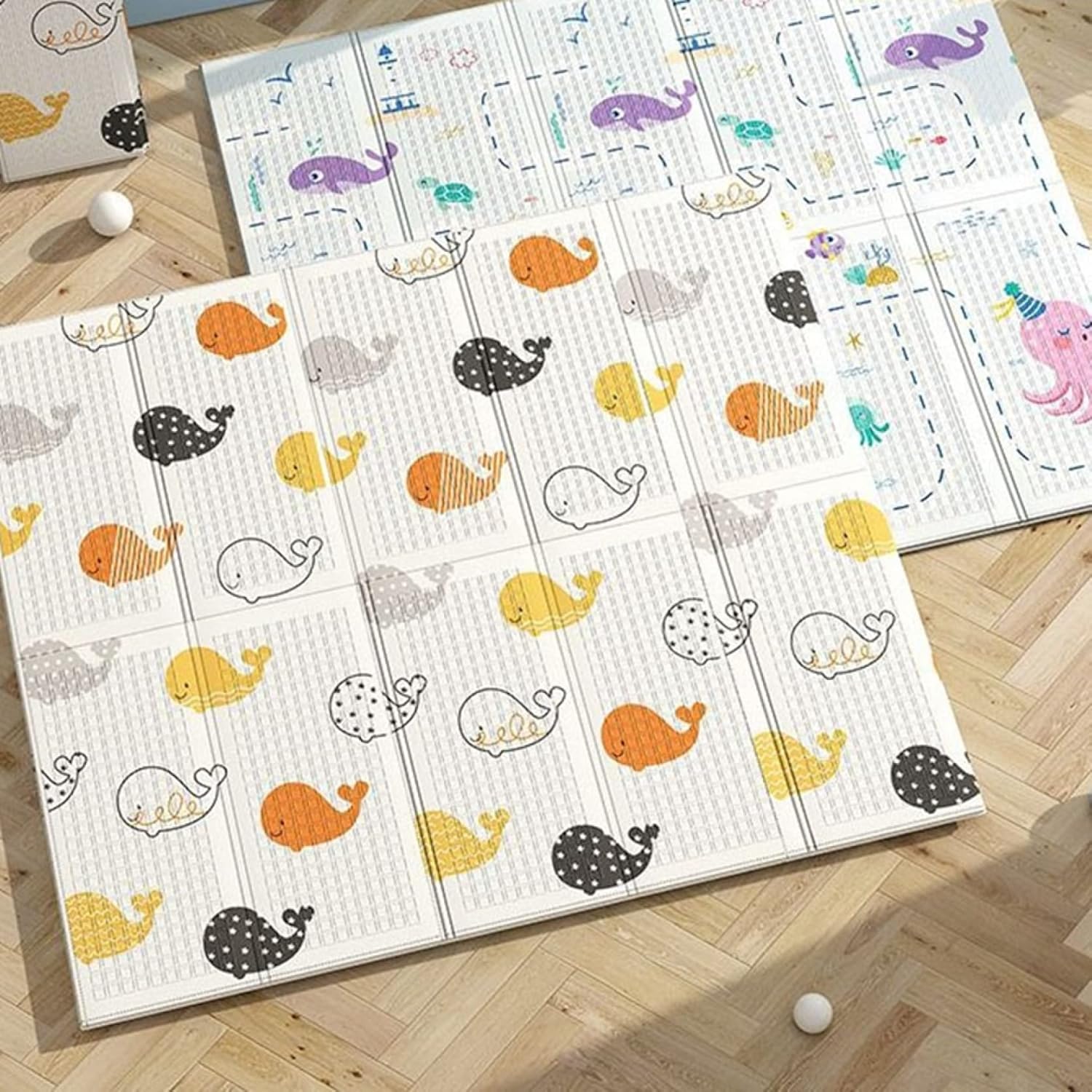 ベビーマット 200*150*1.0cm 折り畳み式 収納 可愛い 動物 厚手 赤ちゃん 両面パターン おしゃれ キッズ用プレイマット 遊び 学べる 楽しい 安全素材 転倒防止 衝撃緩和 出産祝い ル
