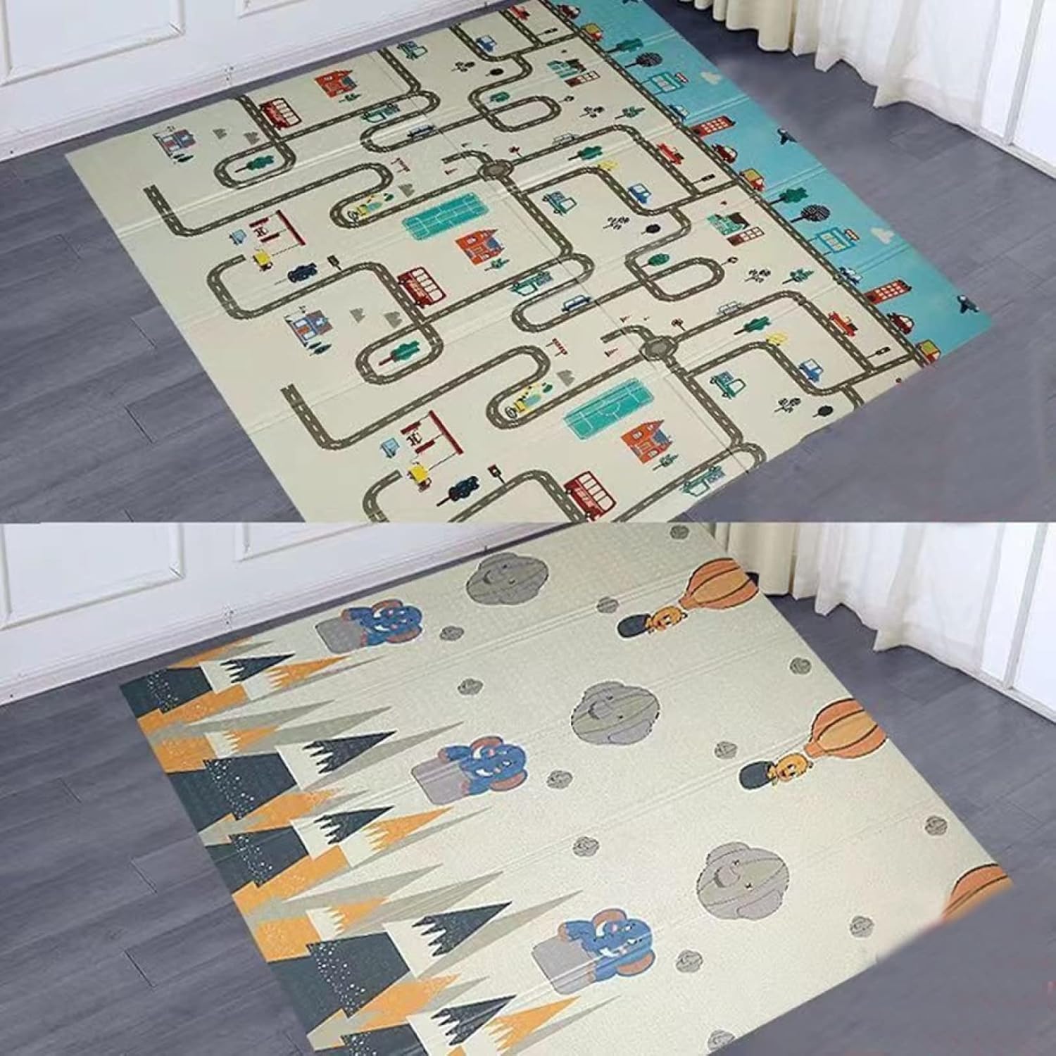 プレイマット 200*180*1cm おしゃれ 折り畳み式 両面使用可 キッズ用プレイマット ジョイントマット 赤ちゃん シンプル 防水 防音 衝撃緩和 安全 無毒 無味 出産祝い ルームマット フロ