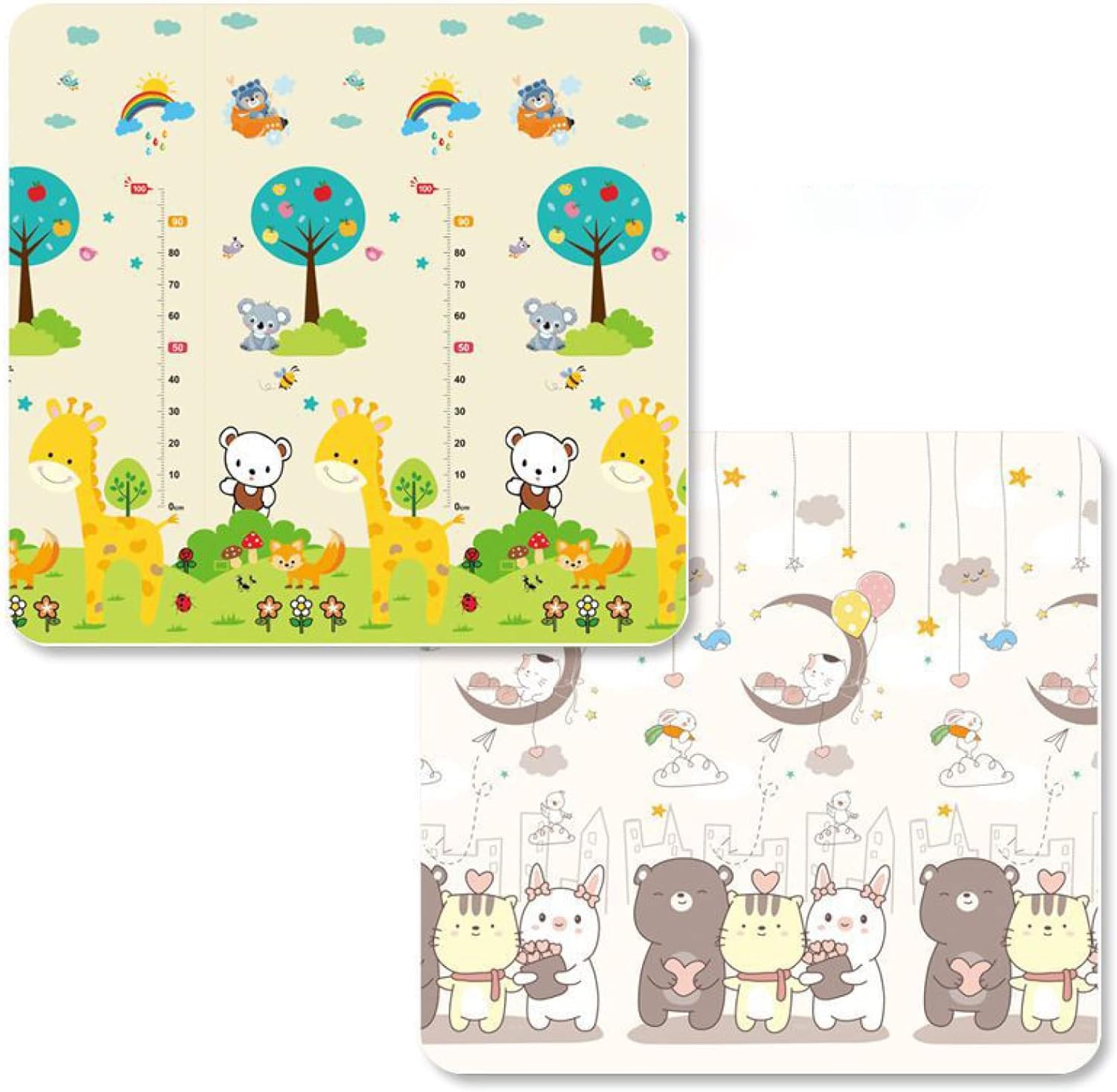 プレイマット 150*200*2cm 折りたたみ ベビーマット 薄手 厚手 遊び 学べる 清掃簡単 両面パターン キッズ用プレイマット 可愛い 動物 転倒防止 収納 安全 無毒 無味 出産祝い ルーム