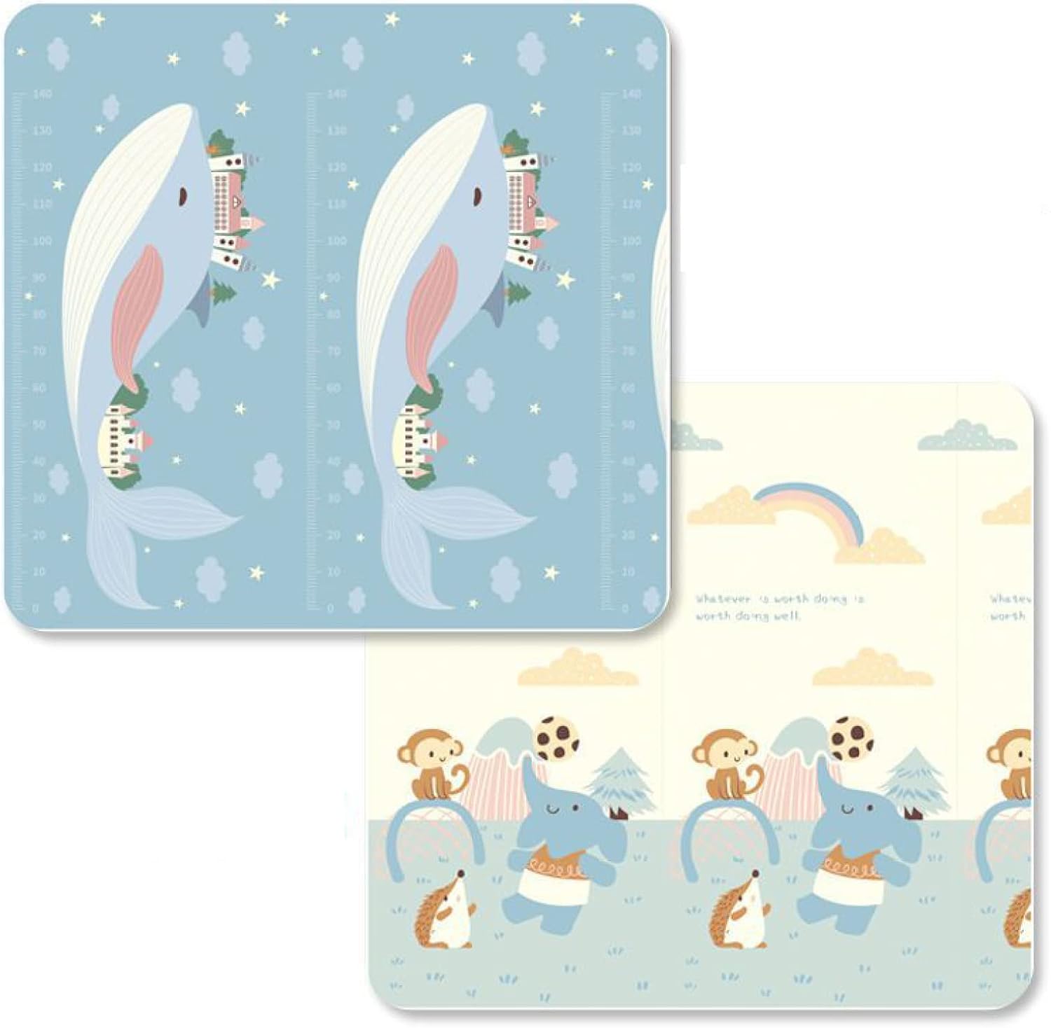 プレイマット 180*200*1cm 折りたたみ ベビーマット 薄手 厚手 遊び 学べる 清掃簡単 両面パターン キッズ用プレイマット 可愛い 動物 転倒防止 収納 安全 無毒 無味 出産祝い ルーム