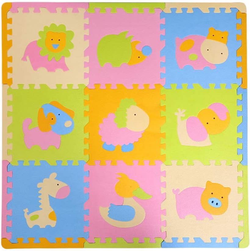 パズルマット ジョイントマット 9枚組 30cm×厚み1.3cm 赤ちゃん ベビー フロアマット 床暖房対応 知育 絵柄 動物柄 果物柄 抗菌/エコ/洗える/防音/ケガ防止 クッションマット プレイマ