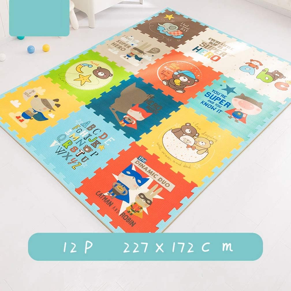 パズルマット ジョイントマット 12枚セット 58cm×厚み2cm 赤ちゃん ベビー フロアマット 床暖房対応 知育 絵柄 両面 抗菌/エコ/洗える/防音/ケガ防止 クッションマット プレイマット か