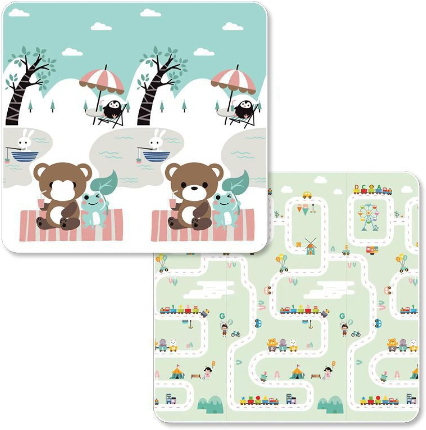 プレイマット 150*200*1cm 折りたたみ ベビーマット 薄手 厚手 遊び 学べる 清掃簡単 両面パターン キッズ用プレイマット 可愛い 動物 転倒防止 収納 安全 無毒 無味 出産祝い ルーム