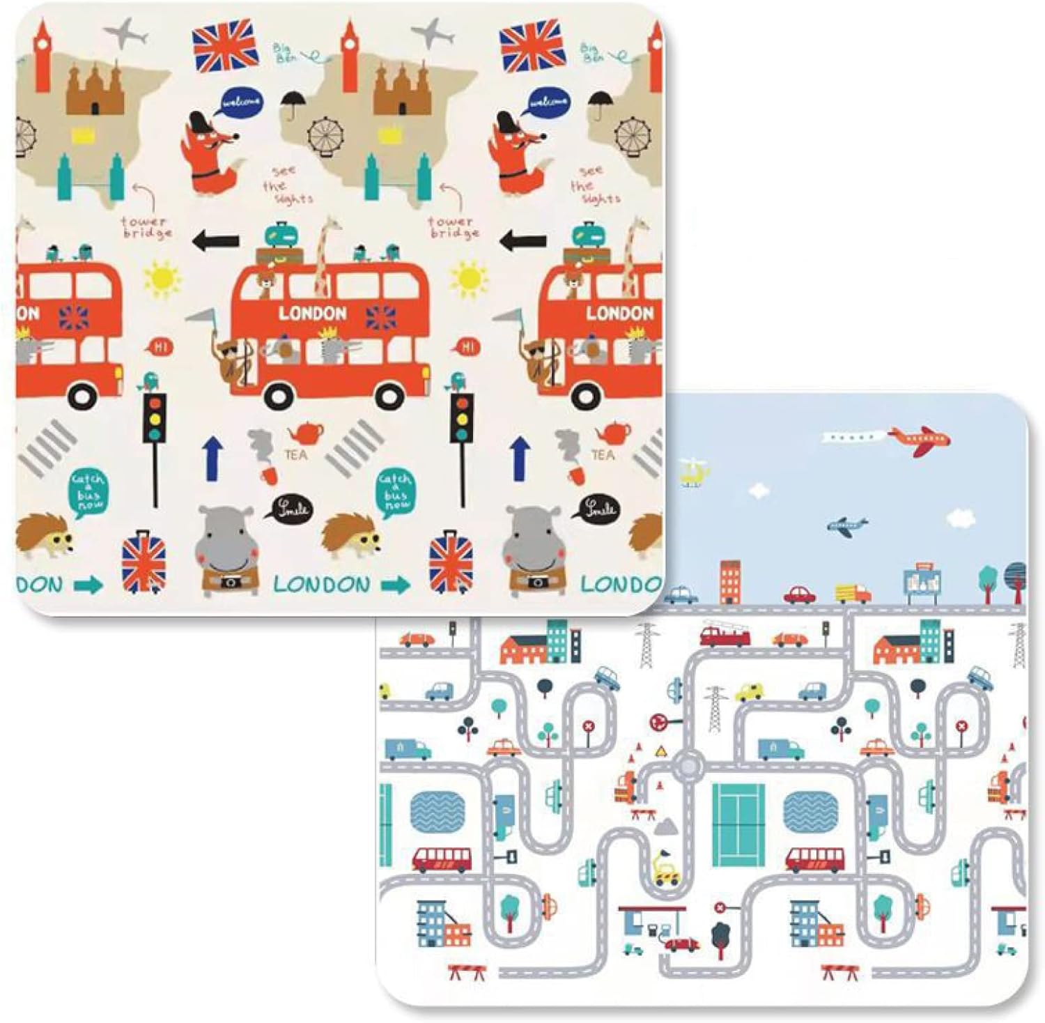 プレイマット 150*200*2cm 折りたたみ ベビーマット 薄手 厚手 遊び 学べる 清掃簡単 両面パターン キッズ用プレイマット 可愛い 動物 転倒防止 収納 安全 無毒 無味 出産祝い ルーム