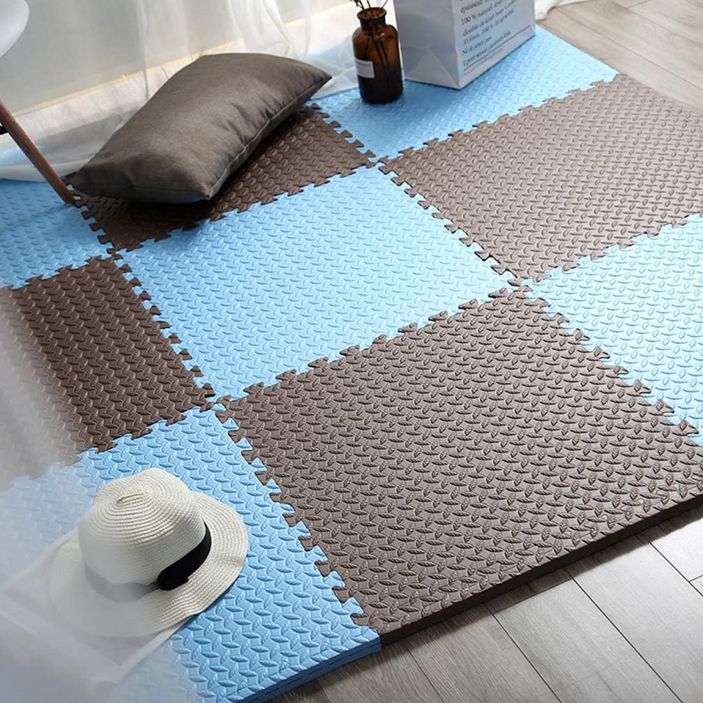 パズルマット ジョイントマット 赤ちゃん 30cm フロアマット 無地 キッズ ベビー エコ/洗える/防音/ケガ防止/クッションマット プレイマット かわいい ブルー＋茶色