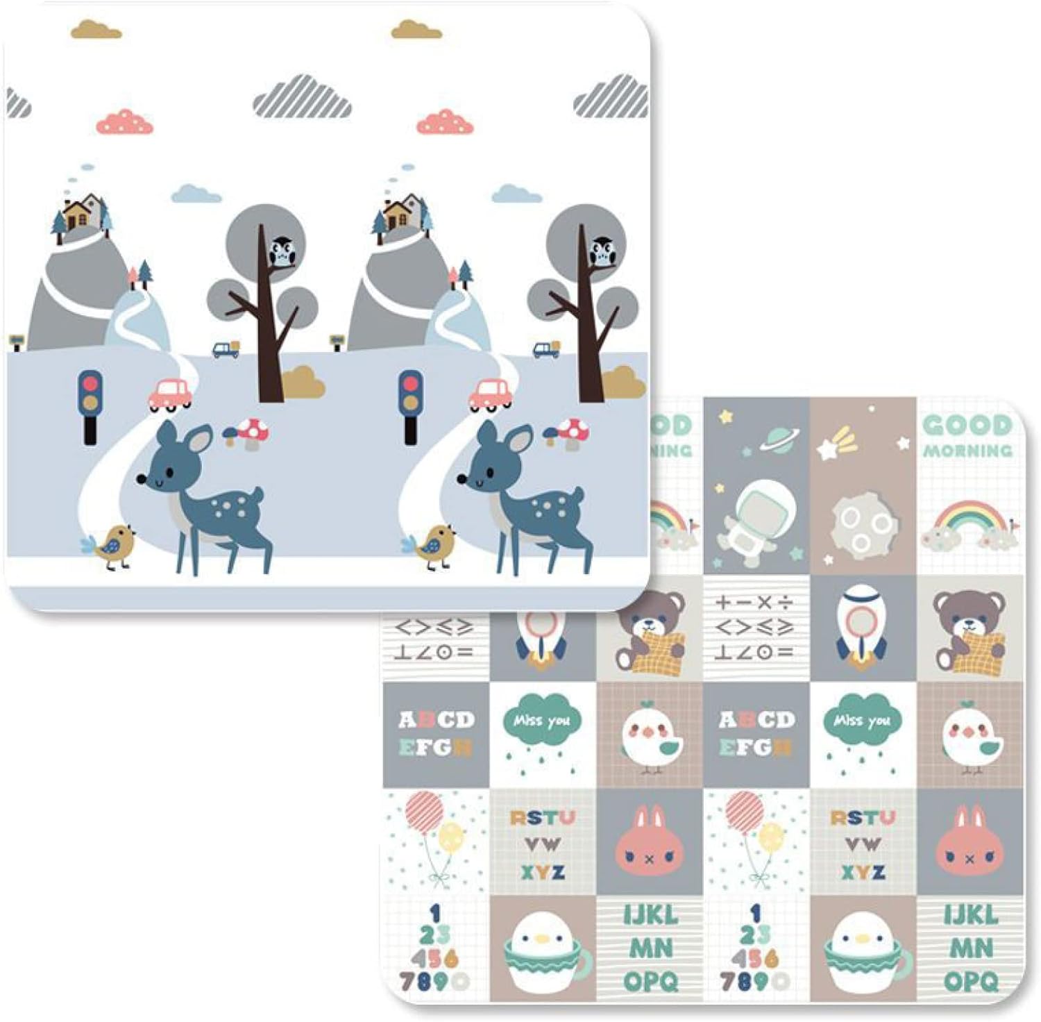 プレイマット 180*200*1.5cm 折りたたみ ベビーマット 薄手 厚手 遊び 学べる 清掃簡単 両面パターン キッズ用プレイマット 可愛い 動物 転倒防止 収納 安全 無毒 無味 出産祝い ル