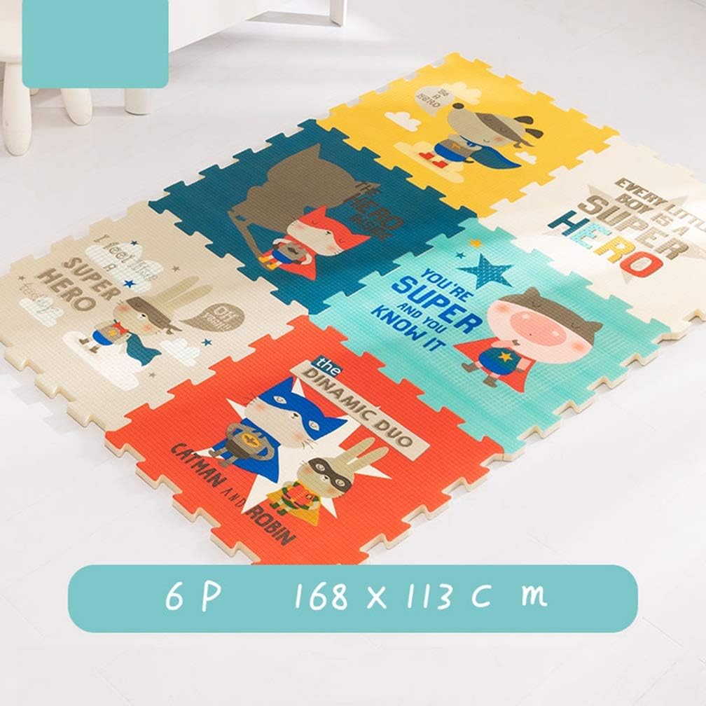 パズルマット ジョイントマット 6枚セット 58cm×厚み2cm 赤ちゃん ベビー フロアマット 床暖房対応 知育 絵柄 両面 抗菌/エコ/洗える/防音/ケガ防止 クッションマット プレイマット かわ